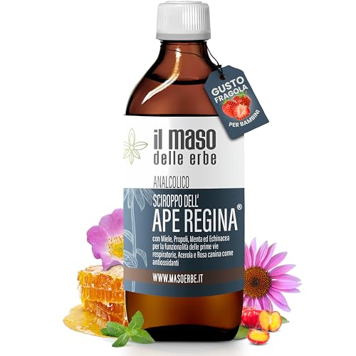Sciroppo Bambini e Adulti per Benessere Naso Gola con Miele Vitamina C Propoli Olio Essenziale Menta ed Echinacea - Integratore Gusto Fragola - Il Maso delle Erbe - 200 ml