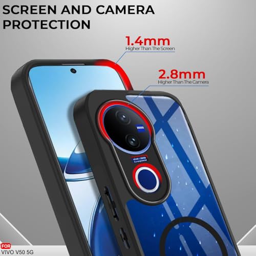 Image of AESTMO Vivo V50 5G / V50e 5G / Vivo T4R / iQOO Z10R 5G Back Cover | 360 Protection | Crystal Clear Hard Back Transparent | Bumper Case (PC+TPU, Black Bumper)