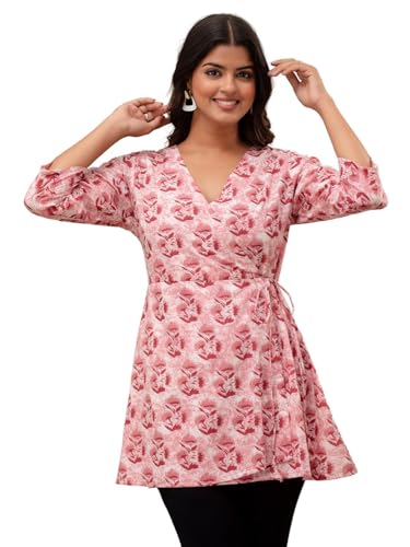 Image of feranoid Floral Print Angrakha 3 Sleeves Flared Kurti