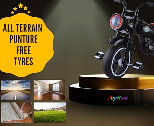Image of JoyRide Ninja Plug N Play Durable Kids /Pedal Baby Tricycle, Storage Basket, Leather Seat, Led Headlight, Music for 18 Months to 5 Years Boys /Girls /Carrying Capacity Upto 30 Kgs (Black)