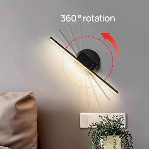 Apliques de pared moderna con interruptor y lámpara de pared giratoria 360° USB negro 3