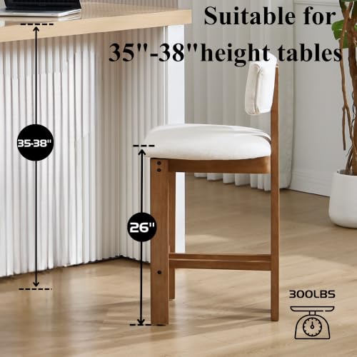 chairus Butaco Farmhouse Juego de 2 Sillas de Barra Modernas de 26” con Respaldo Acolchado Tapizado y Patas de Madera, Blanco miniatura 7