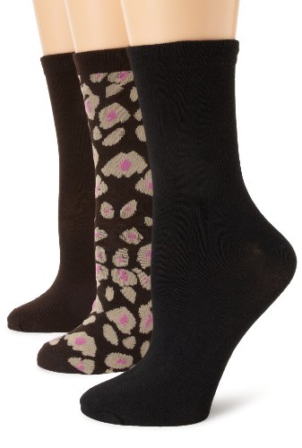 Anne Klein Women's Three-Pair Pack Leopard Crew Socks