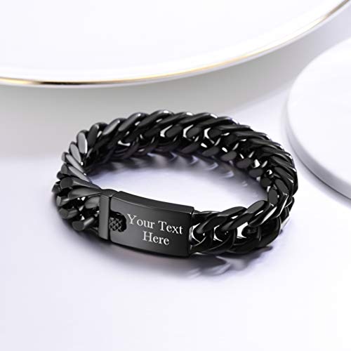 Image of PROSTEEL Stainless Steel Franco Chain Bracelet, Trendy Chunky Bracelets for Men Women, Black /18K Gold Plated, W: 8mm /12mm /17mm, L: 7.5 inch /8.3 inch /9 inch, Come Box