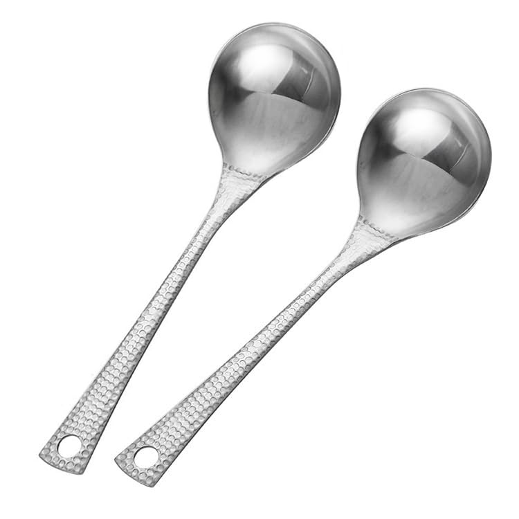 2PCS stainless steel ladle Stainless steel hot pot spoon soup ladle fish scale handle soup ladle household kitchen cooking spoon long handle soup shell spoon