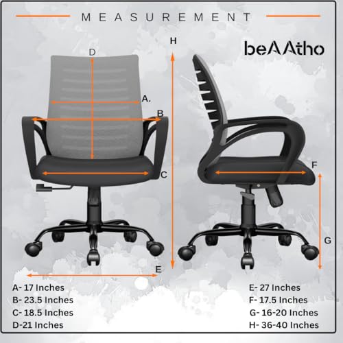 Image of beAAtho Verona Mesh Mid-Back Ergonomic Desk Office Chair with Tilting Mechanism, Comfortable Seat, and Revolving Heavy Duty Metal Base | Ideal for Work from Home & Study (Grey)