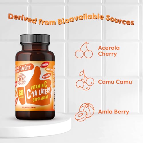 FlavCity Vitamin C Supplement, C-Ya Later! Superfood-Derived Immunity Support - Bioavailable Vitamin C Immune Support from Acerola Cherry, Rose HIPS & Camu Camu - 500% Daily Value (60 Capsules) - Image 4