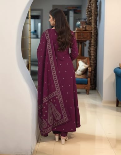 Image of ANNI Designer Women's Rayon Viscose Printed Embroidered Anarkali Kurta with Pant & Dupatta | Ethnic Kurti Set with Embroidery | Soft Comfortable Fabric | Stylish Outfit for Festive, Office