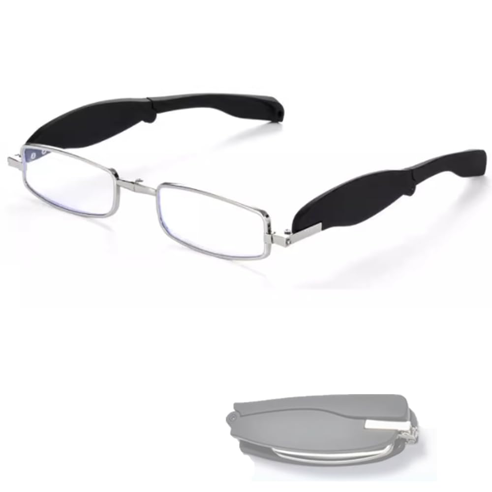 NILZA Gafas De Lectura De Compactas Plegables Reading Glasses Compacto Gafas De Presbicia Unisex Gafas De Ordenador Ultrafinas Anteojos 1,5 2,5 (Color : Silver, Size : +1.0)