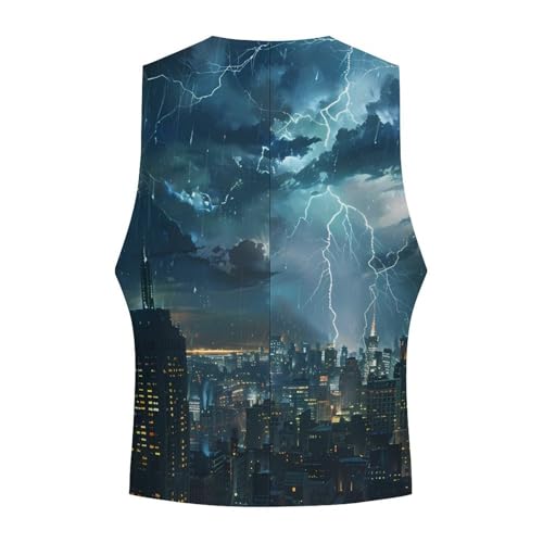 Storm And City Night View Novelty Men's Suit Vest Casual Formal Dress Vests Business Waistcoat4