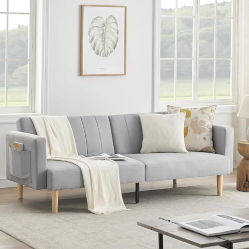 IDEALHOUSE 2024 New Futon Linen Sofa Bed - Compact and Stylish Sofa for Small Spaces - Foldable Double Sofa Furniture for Living Room, Bedroom, Dormitory - Linen