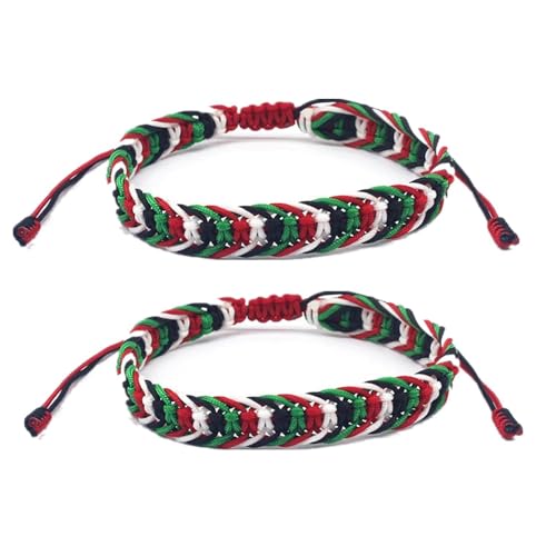 Pulsera trenzada de la bandera de Palestina, ajustable, color rojo, verde, negro, blanco, cuerda tejida a mano, color B