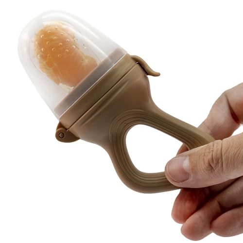 BABYZOCO Chupete fruta bebe, Chupete rellenar con fruta, Mordedor bebe, chupe antiahogo, chupete de dentición para bebe, Tetina silicona, Sin BPA, Apto para Bebés de 3 a 6 mese, Marrón