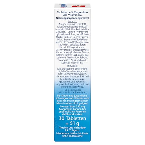 Doppelherz Magnesium 500 + B12 2-Phasen – Hochdosiert mit 500 mg Magnesium pro Depot-Tablette – 30 Tabletten