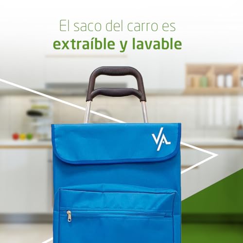 Miniatura 5 de Amig - Carro De La Compra De 4 Ruedas Bolsillo Exterior Para Congelados Carga Máxima 15kg Capacidad De 48 Litros 22x40x106 Cm Azul