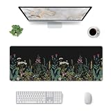Large Mouse Pads for Desk, Extended Weeds Gaming Mousepad with Funny for Women Office Gifts, XL Big Nonslip Floral Computer Mats Deskmat for Keyboard and Laptop, (Green, 31.5 * 11.8 in)