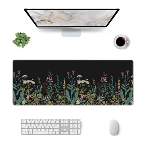 Large Mouse Pads for Desk, Extended Weeds Gaming Mousepad with Funny for Women Office Gifts, XL Big Nonslip Floral Computer Mats Deskmat for Keyboard and Laptop, (Green, 31.5 * 11.8 in)