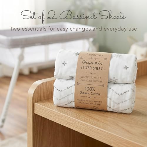 Image of 100% Organic Cotton Bassinet Sheets for Guava Lotus Bassinet, 2 Pack - Breathable Soft Fitted Bassinet Sheets for Baby & Newborn, Unisex (Grey and White)