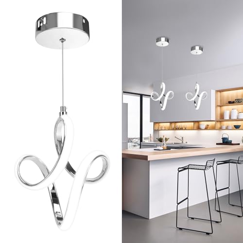 BCGMYLN Modern Led Pendant Light 5500K Cold White Kitchen Island Pendant Light Fixtures Adjustable Height Led Pendant Lamp for Kitchen Island Dining Room Hanging Light, 1 Pack (Chrome)