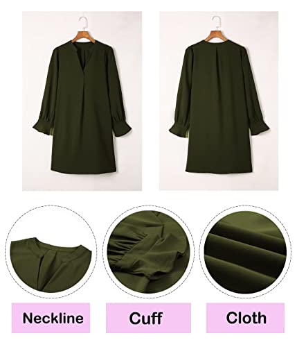 Image of Wkior Womens Fall Ruffle Long Sleeve V Neck Shift Dresses (S-XXL) | Casual Loose Design, Breathable Fabric, Fall Lightweight Clothes,Vacation Travel Outfit, Essential Fashion Dress