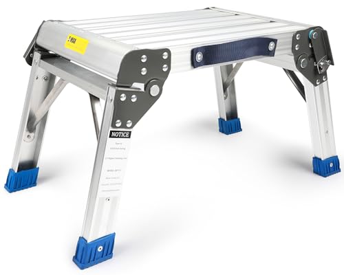 MaxWorks Folding Aluminum Work Platform and Step Stool 350 lb Capacity Lightweight Portable Step with Carry Handle for Garage Home and Jobsite Use (80773)