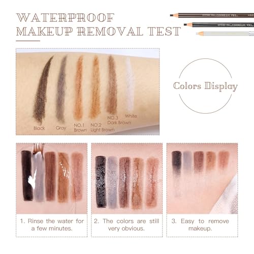 LSxia Waterproof Eye-Brow Pen-cil Set, Pull Cord Peel-off Eyebrow Pencil Microblading Pen Supplies Kit, White Eye-Liner Pencil and Eyebrows Tool Tattoo Makeup For Marking (5+1 Dark Brown)