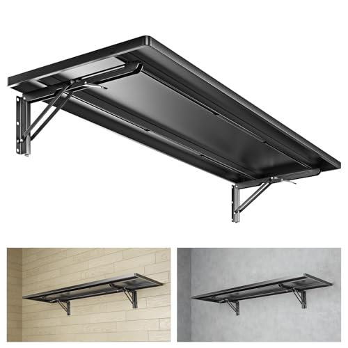 ZiViLi 1.3x4FT Adjustable Garage Shelf Wall Mounted Fold Down Shelf Metal Heavy Duty Black 1Pack