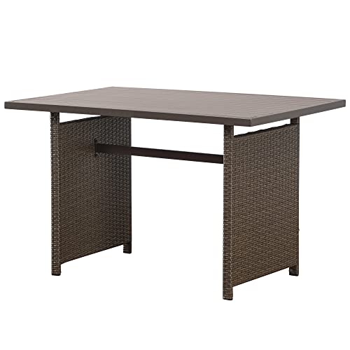 Sunvivi Outdoor Patio Dining Table, Rectangular Wicker Furniture Dining Table With Aluminum Top, Lightweight, Waterproof, Brown #TOP25