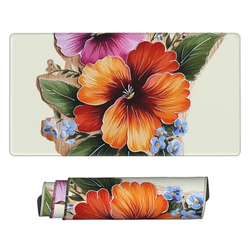 Tapis de souris géant avec motif floral peint à la main et finition durable