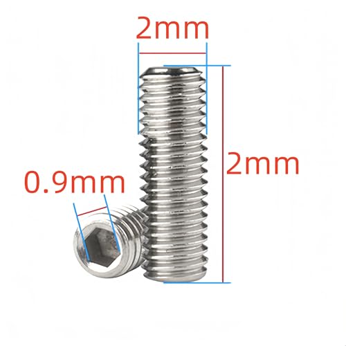 M2 x 2mm Flat Point Screws, Hex Socket Set Screws, Metric Grub Screws, A2-70, DIN914 Stainless Steel, 100Pcs