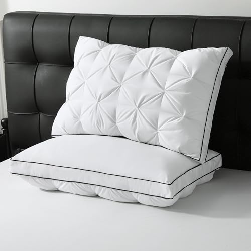 BPC Luxury Goose Feather Down Pillows King Size Gusseted Hotel Bed Pillows for Sleeping 100% Organic Cotton Cover Surround Polyester Fill Soft Fluffy for Sleepers (18x34 + 2 Gusset Pack of 2)