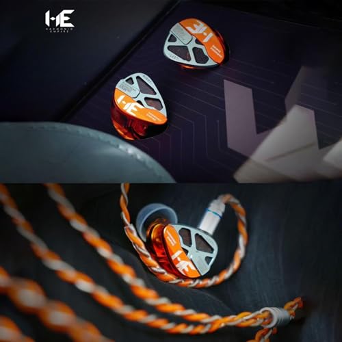 Image of HE Xiao Qiao Semi-open Single Dynamic In Ear Monitors, 10mm Graphene Diaphragm Dynamic driver IEM, Gaming IEM Earphones, HiFi Wired Earphones with 5 Axis CNC Hyper Presicion Resin (Orange, 4.4mm)