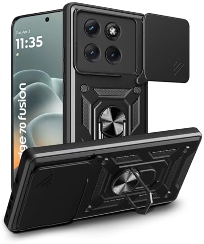 Image of WOW IMAGINE Tough Armor Bumper Mobile Back Case for Motorola Moto Edge 70 Fusion 5G | Sliding Camera Cover | Shock Proof 360 Protection | Hybrid PC + TPU | Ring Holder with Kickstand - Black