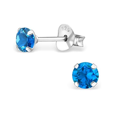 Laimons Women's Stud Earrings Round Shiny Blue Cubic Zirconia 925 Sterling Silver Cover