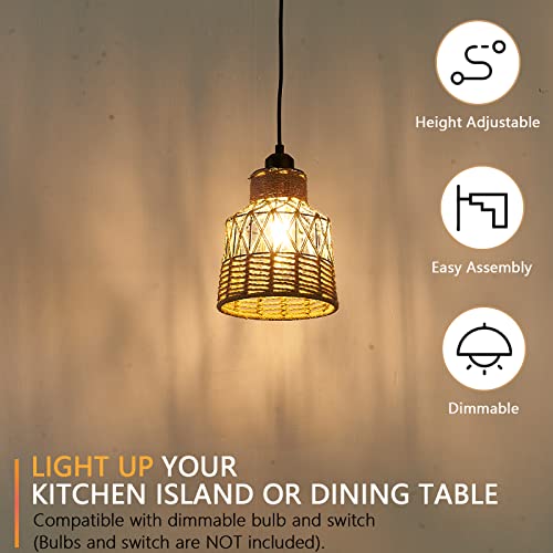 Xsdetu 2 Pack Woven Pendant Light, Hemp Rope Cage Pendant Light Fixtures, Industrial Hanging Lights With 4.9Ft Cord, Farmhouse Pendant Lighting For Kitchen Island, Dining Room, Foyer, Etl Listed #TOP1