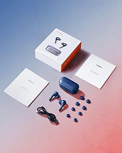 Contents of the WENKEY Earbuds box, including earbuds, charging case, cable, and various ear tip sizes.