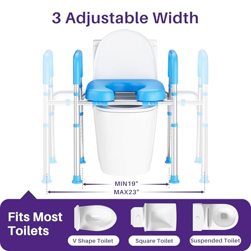 Image of KEKOY Toilet Seat Risers for Seniors, Adjustable Size, Bedside Commode | Padded Elevated with Handles, Fits Most Heights Builds,Tool Free Install,Fits Most Round Elongated Toilets for Handicap, Blue