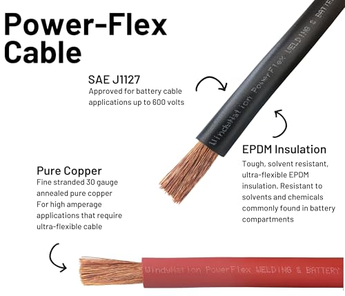 Image of WNI 1 /0 Gauge 15 Feet Black 15 Feet Red 1 /0 AWG Ultra Flexible Welding Battery Copper Cable Wire - Made in The USA - Car, Inverter, RV, Solar