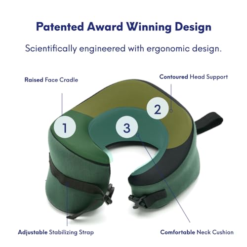 Image of C CUSHION LAB Travel Pillow, Award-Winning Patented Ergonomic Design for Chin & Neck Support Memory Foam Neck Pillow, Compact Airplane Pillow for Traveling, Flight, Car (Hunter Green, Large)