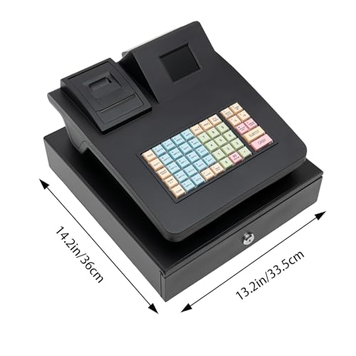 Image of 48-Button Cash Register, Cash Register Box Cash Register with Scanner for Restaurants and Supermarkets 14.2 x 13.2 x 10 Inch (Black)