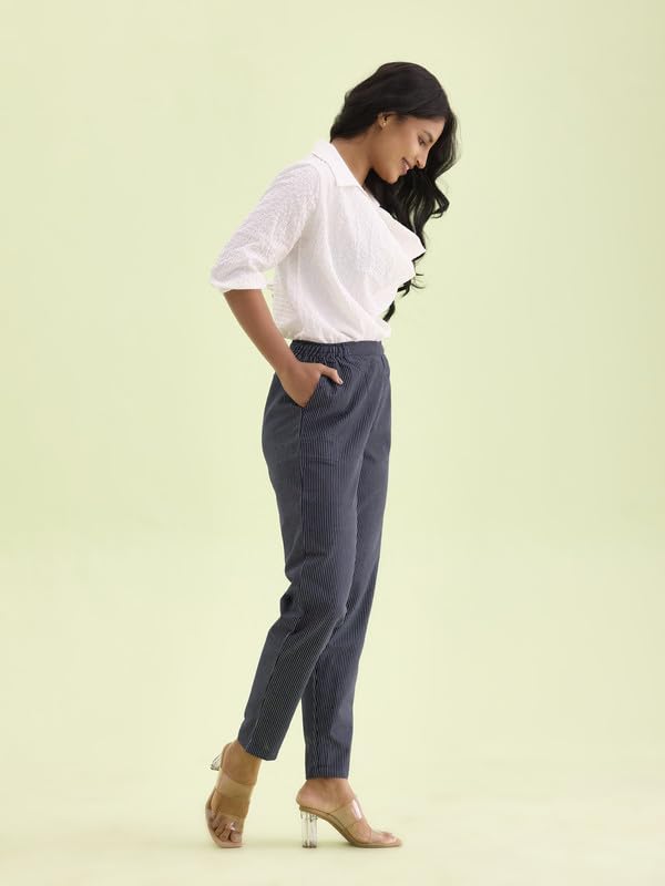 Image of Go Colors Women Stripe Pant Navy S