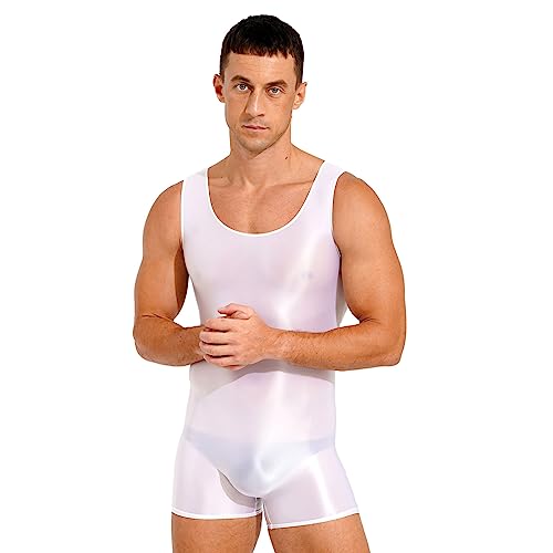 AGJGFM Men's Glossy Sheer Smooth Mesh Breathable Bodysuit Stretchy Dance Leotard Gymnastics Jumpsuit3