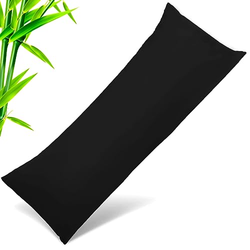 Image of TELUS Body Cooling Pillow Case Cover, Bamboo Rayon Pillowcases with Zipper Closure, Cool and Breathable Pillow Case for Hot Sleepers and Night Sweats, 20x54 inches, Black, 1 Pack