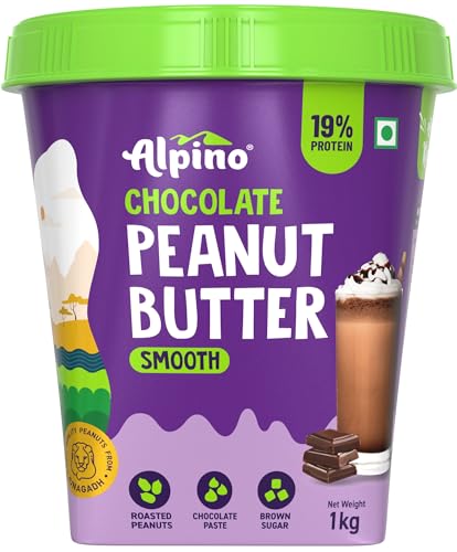 Image of ALPINO Natural Peanut Butter Smooth 1kg - Made with 100% Roasted Peanuts - 30g Protein & ALPINO Chocolate Peanut Butter Smooth 1kg