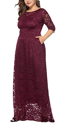 Image of Eternatastic Women's Floral Lace 2 /3 Sleeves Maxi Dress Plus Size Evening Party Dresses