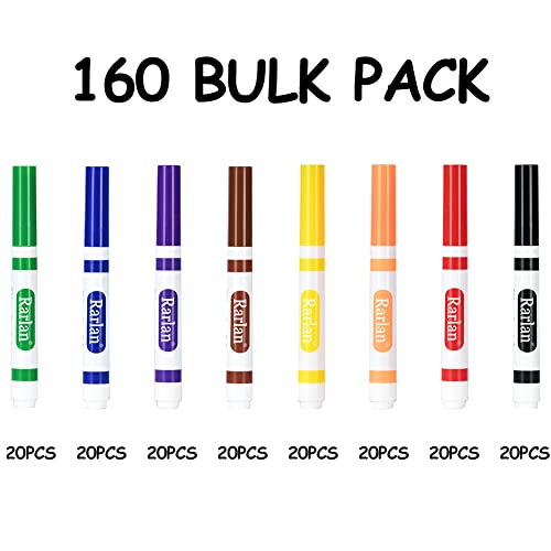 Image of Rarlan Washable Markers Bulk for Kids, Bulk pack, 8 Colors, 160 Count | Broad Line Conical Tip Coloring Markers, Classroom Must Have, School Supplies, Art Supplies & Back to School