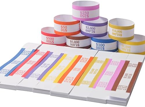 CASHTEK Money Bands for Cash,Money Wrappers for Bills Dollar,Self Adhesive Currency Straps,Pack of 400 Money Straps,ABA Standard Colors