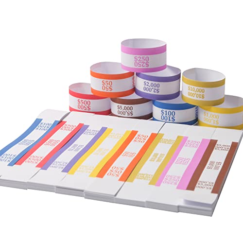 Cashtek Money Bands For Cash,Money Wrappers For Bills Dollar,Self Adhesive Currency Straps,Pack Of 400 Money Straps,Aba Standard Colors #TOP1
