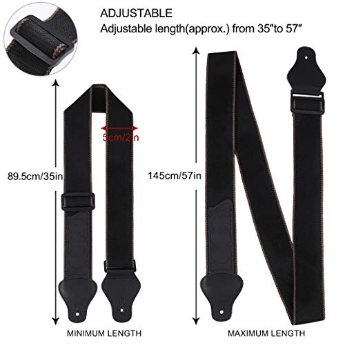 Verstelbare gitaarriem van zacht katoen met 3 vakken voor plectrums, geschikt voor bas-, elektrische en akoestische gitaren, Zwart, 89.5cm-145cm - Image 8