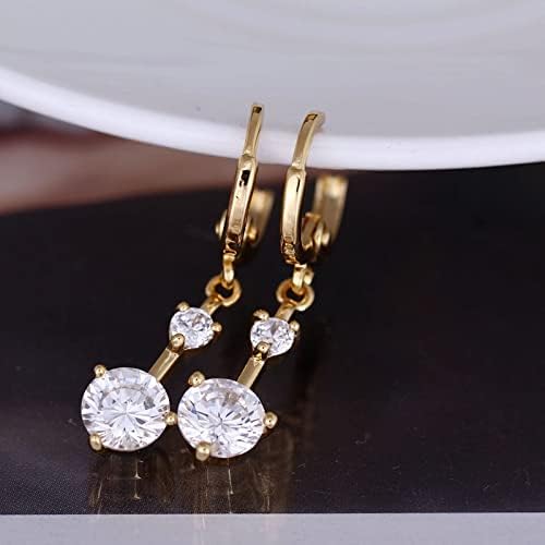 Daesar Orecchini Donna Eleganti Pendenti Oro, Orecchini di Rame Cerchio Semplici con Zirconi Rotondi Bianco Orecchini Sposa